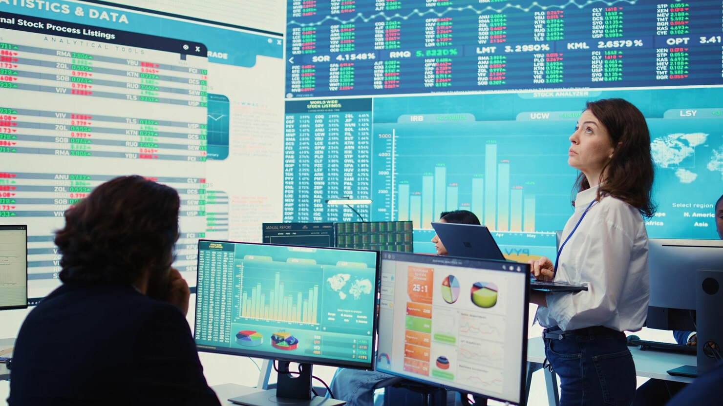 woman examines IPO stocks