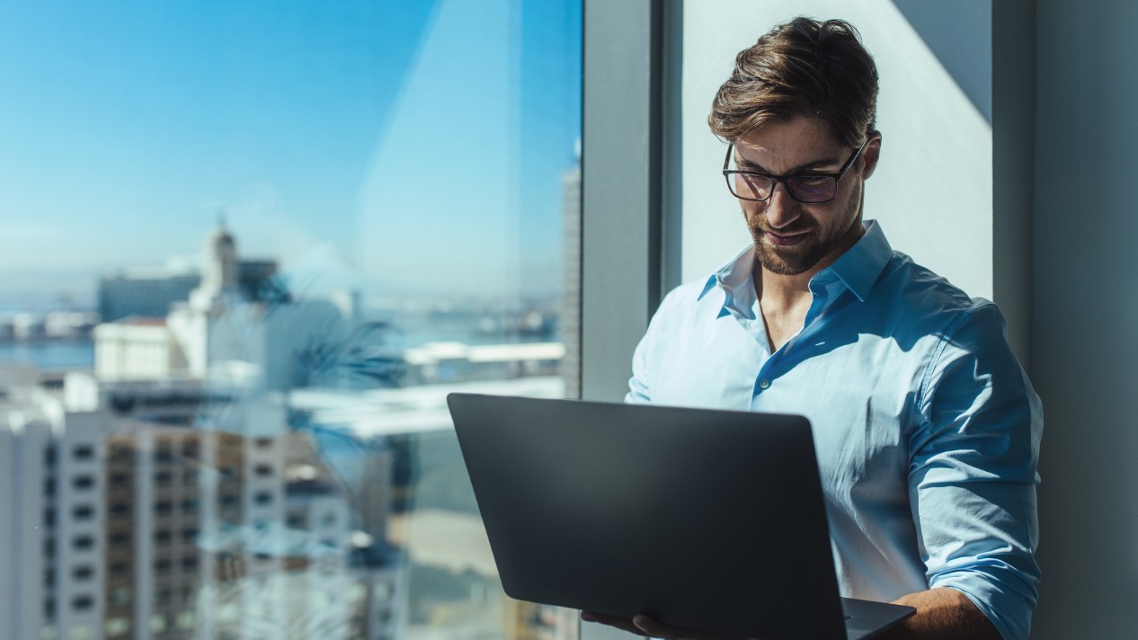 A businessman using a laptop 