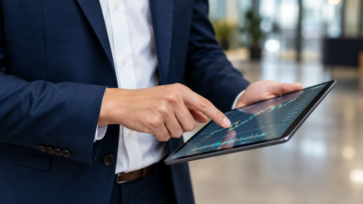 using a digital tablet to view financial market charts